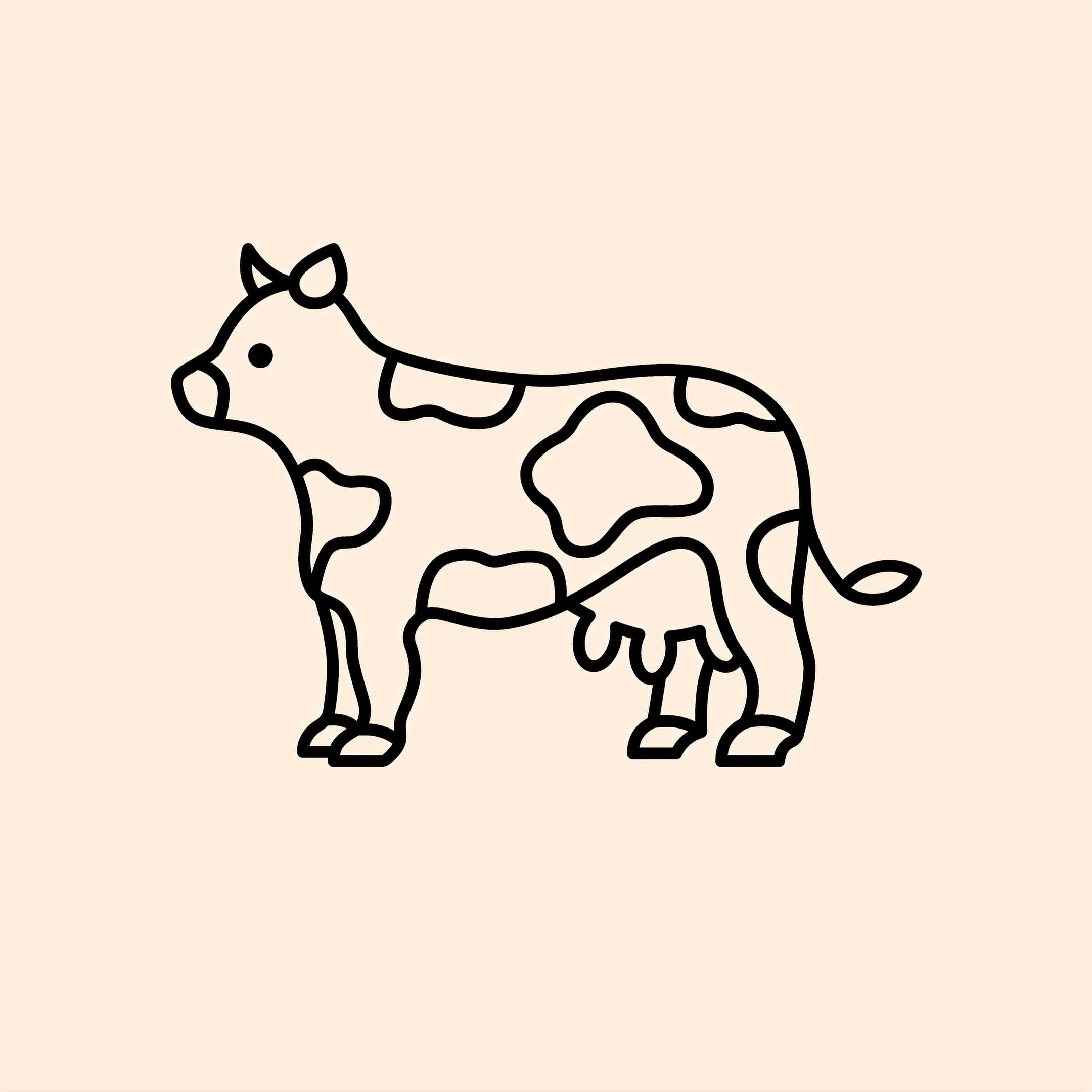 An animated 2d drawing of a dairy cow 