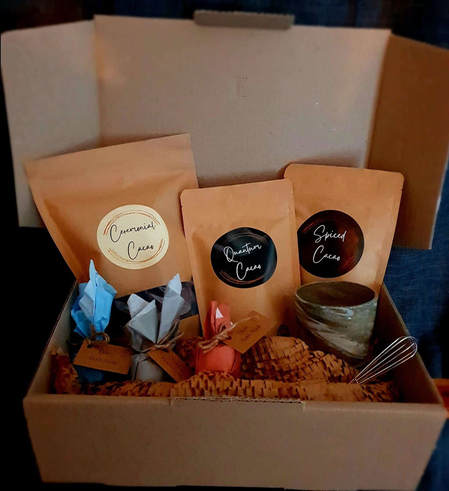 Quantum Cacao gift box with mug and bath soak